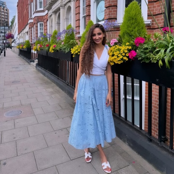 ZARA BLOGGERS FAVORITE EMBROIDERED EYELET MIDI SKIRT - Picture 2 of 16